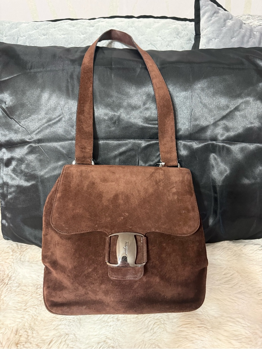 Salvatore Ferragamo Brown Suede Shoulder Messenger Bag